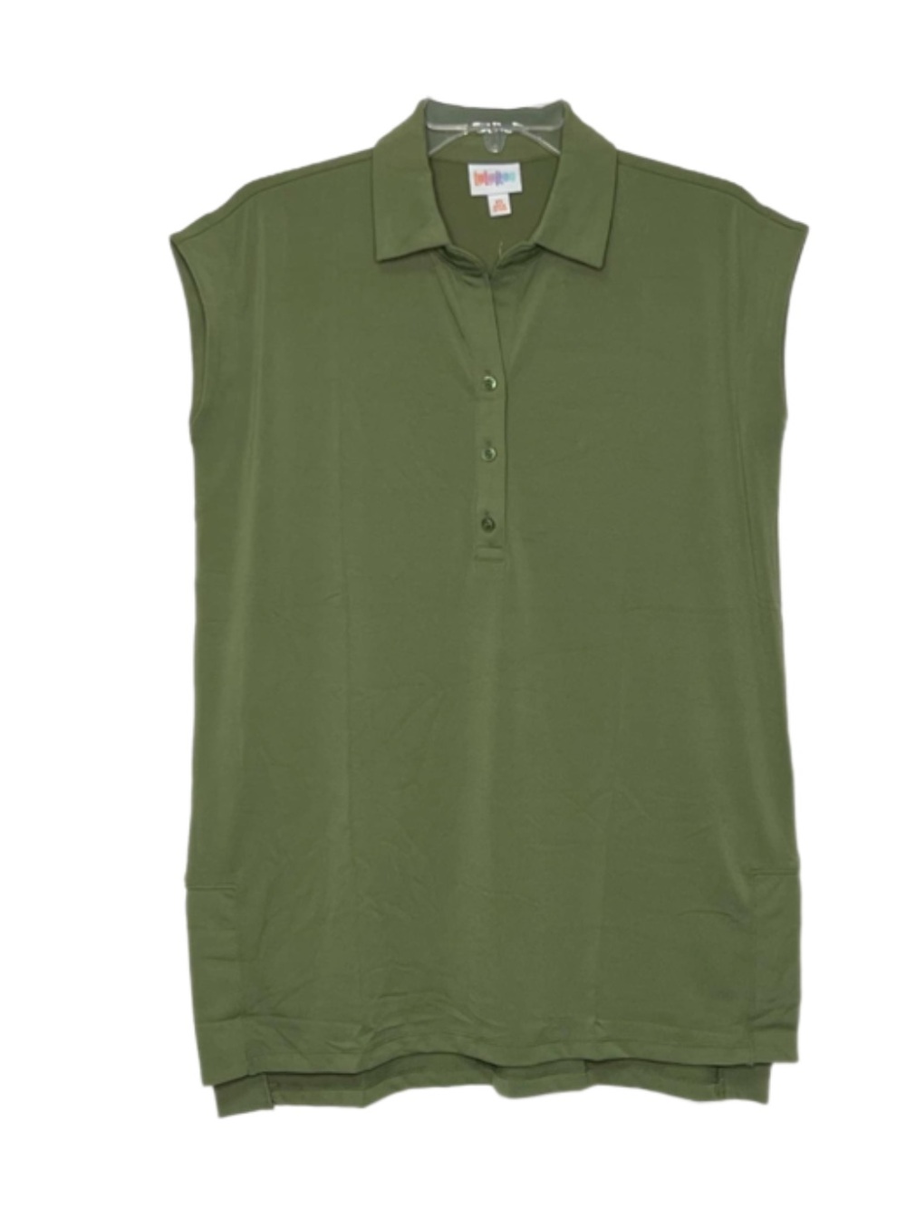 LuLaRoe Cori Sleeveless Polo Tunic in Olive Green